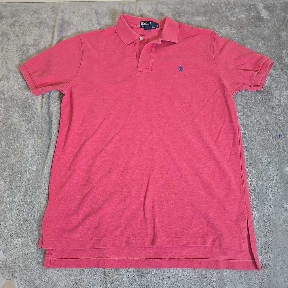 Polo Ralph Lauren Shirt Mens Large Short Sleeve Polo Solid Red Blue Pony Preppy